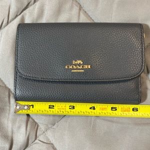Coach Navy Blue Pebble Leather Wallet